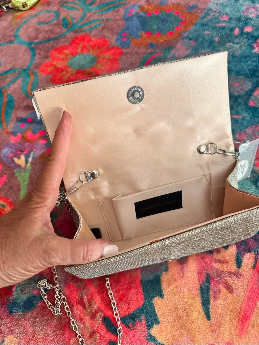 NWT Jessica McClintock Champagne  Rhinestone Evening Clutch Crossbody
